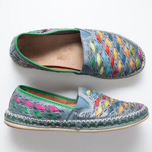 Gemini Karyoka Flats Slip On Shoes Leather Weaved Multicolor Stripe Blue Size 41